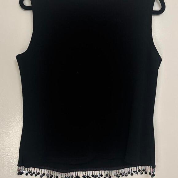 Vintage Y2K Ronni Nicole Black Tank Top Size L Beaded Hem Gypsy Fringe - Picture 2 of 5